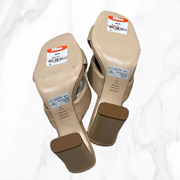 NWT Schutz Women's Fairy High Puffy Strap Heeled Sandal in True Beige, Size 10.5 - Picture 4 of 4